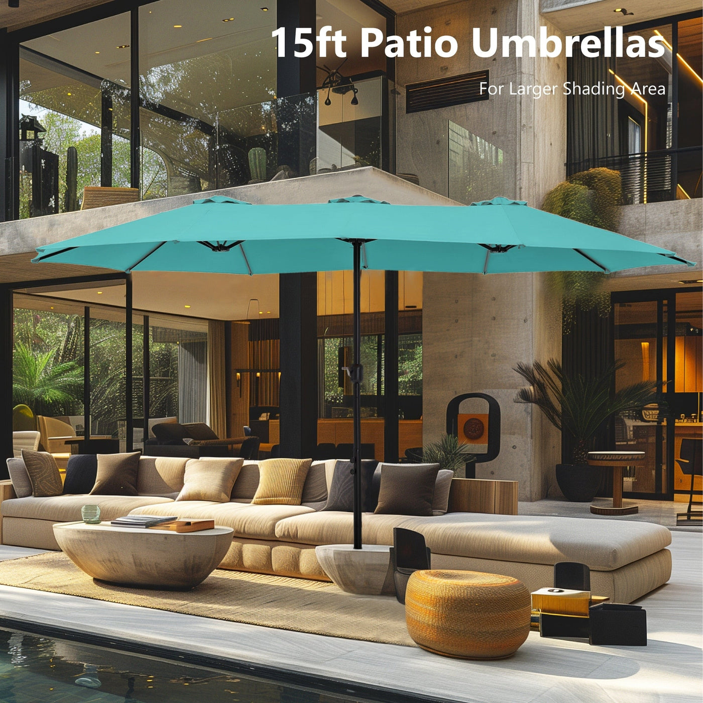 Parasol double extra large de 15 pieds pour patio double face de MAISON ARTS avec base incluse