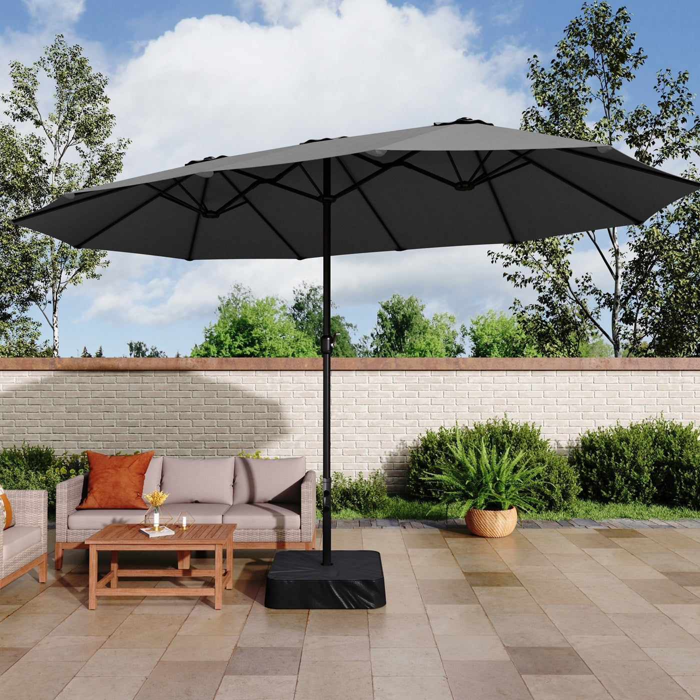 Parasol double extra large de 15 pieds pour patio double face de MAISON ARTS avec base incluse