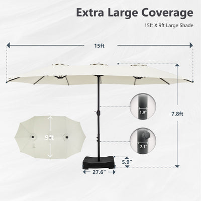 Parasol double extra large de 15 pieds pour patio double face de MAISON ARTS avec base incluse
