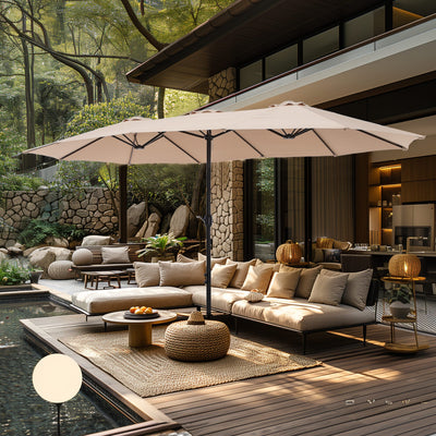 Parasol double extra large de 15 pieds pour patio double face de MAISON ARTS avec base incluse