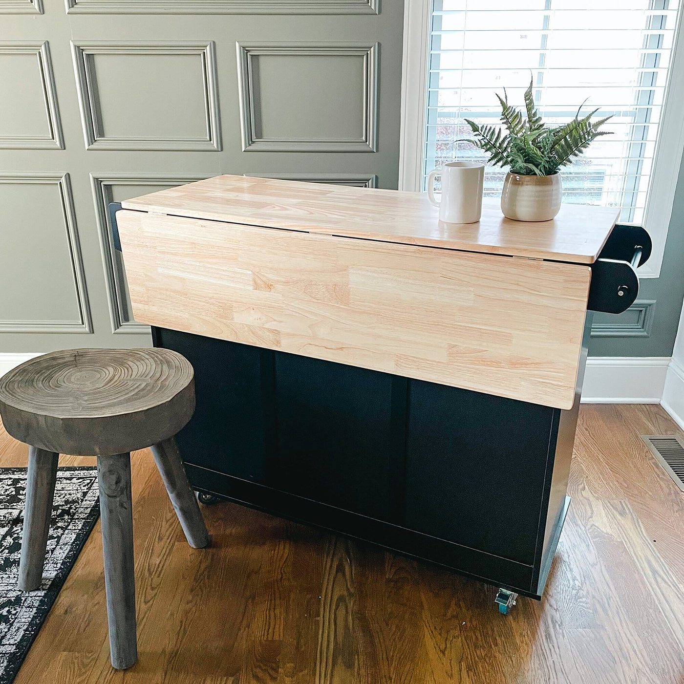 Desserte de cuisine Sophia &amp; William avec abattant et plateau en bois d'hévéa, desserte de cuisine roulante avec grand meuble de rangement
