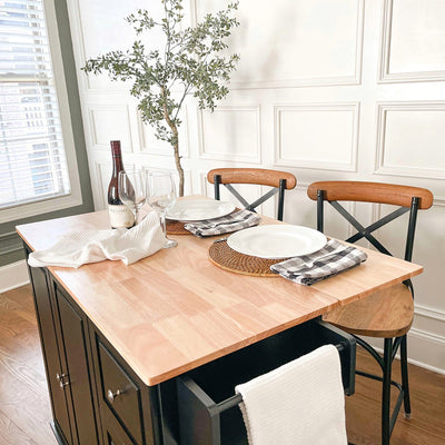 Desserte de cuisine Sophia &amp; William avec abattant et plateau en bois d'hévéa, desserte de cuisine roulante avec grand meuble de rangement