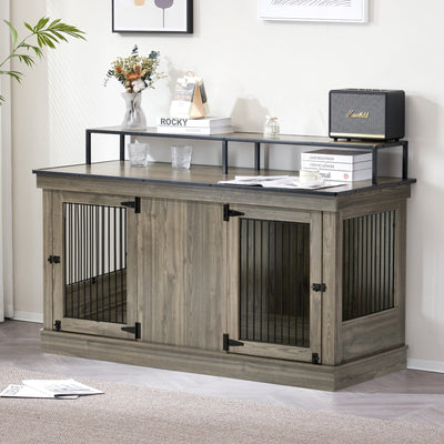 Meuble TV pour cage à chien Mcombo, grand format, niche en bois avec doubles portes, modèle 1861