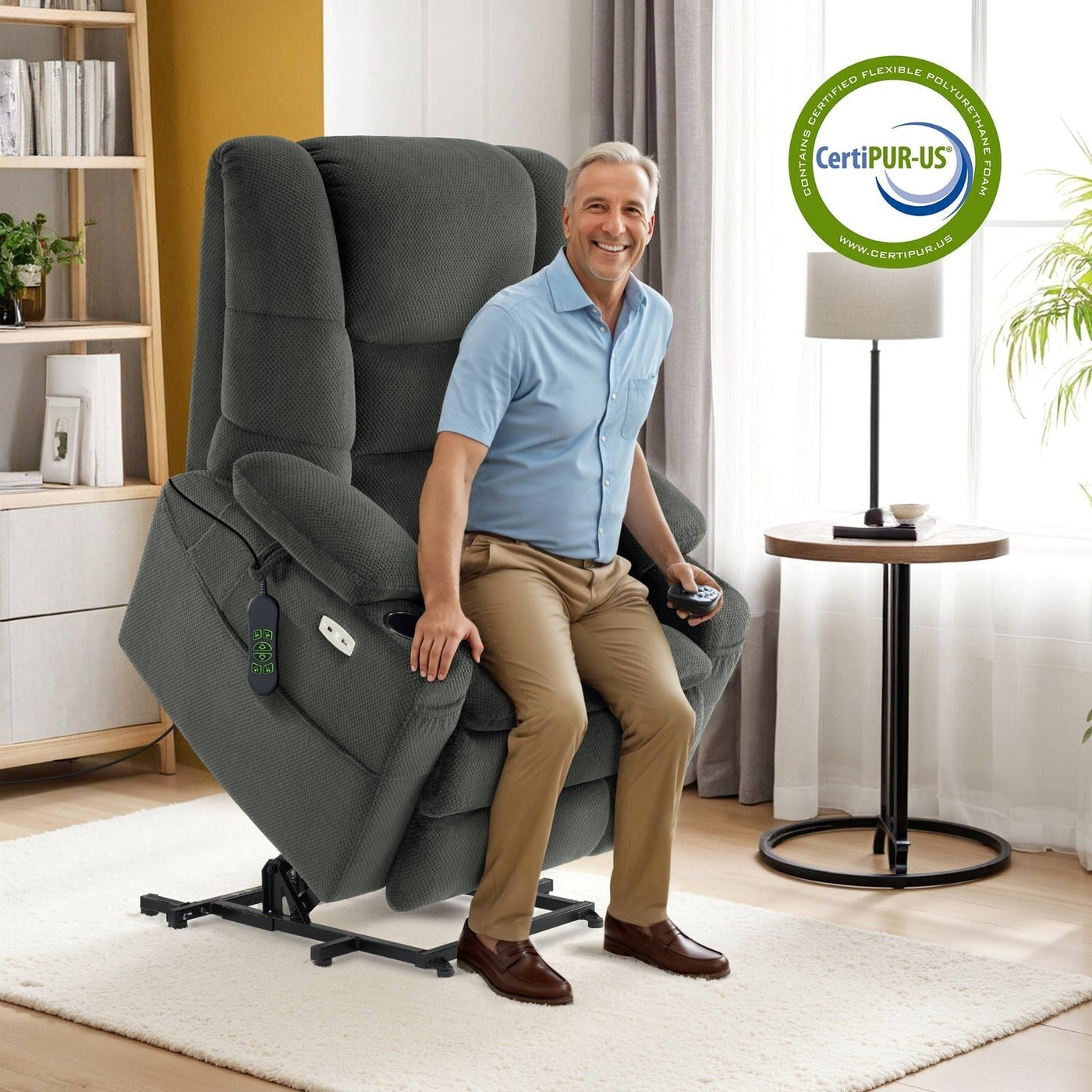 Fauteuil inclinable électrique à double moteur MCombo, grand format, avec massage et double chauffage, pour personnes âgées de grande taille, tissu R7635
