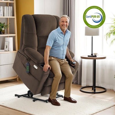 Fauteuil inclinable électrique à double moteur MCombo, grand format, avec massage et double chauffage, pour personnes âgées de grande taille, tissu R7635
