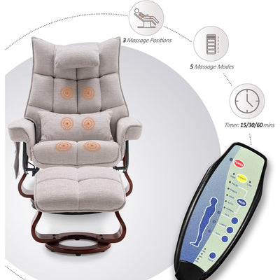 Ensemble de 2 fauteuils inclinables pivotants avec pouf et coussin de nuque, tissu chenille