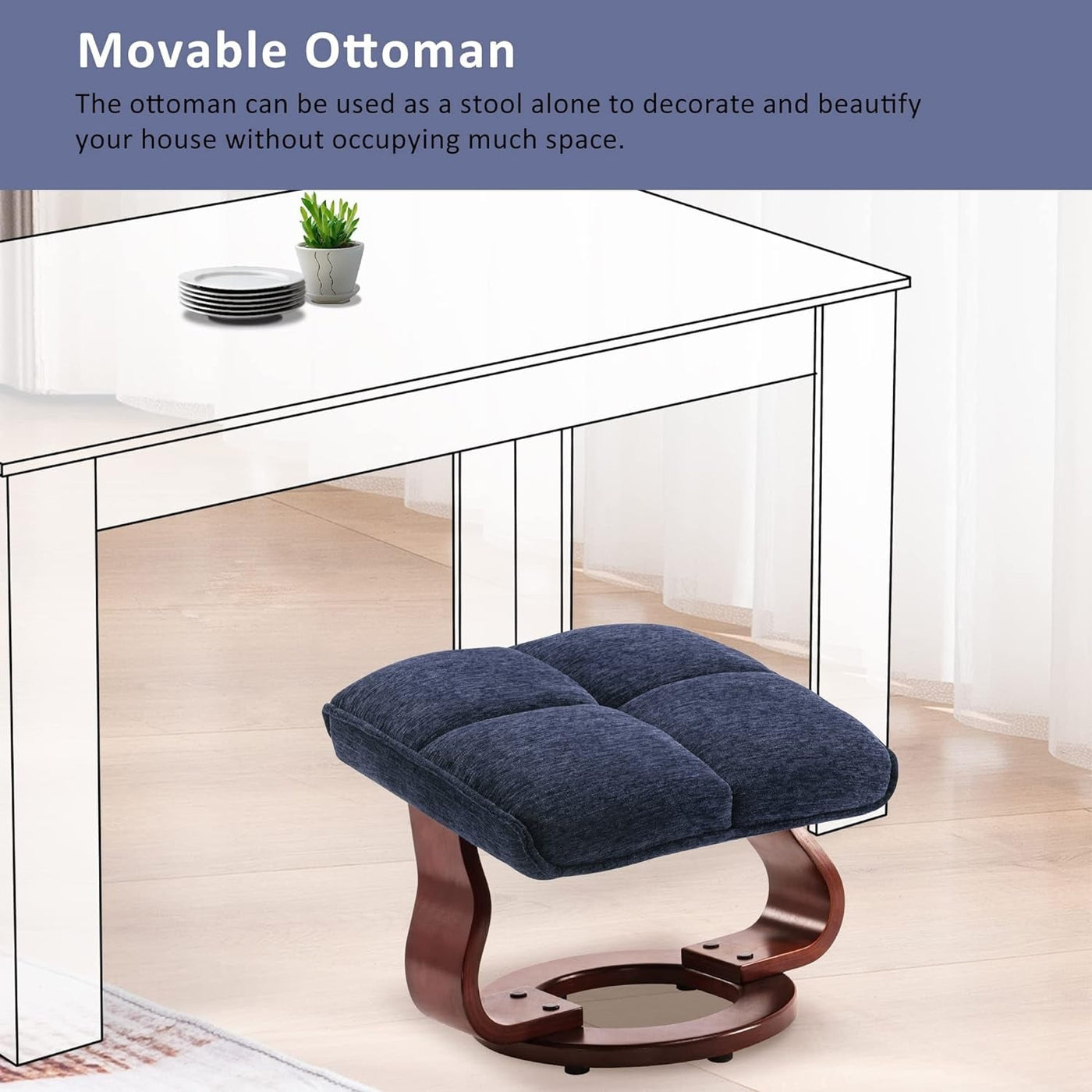 Ensemble de 2 fauteuils inclinables pivotants avec pouf et coussin de nuque, tissu chenille