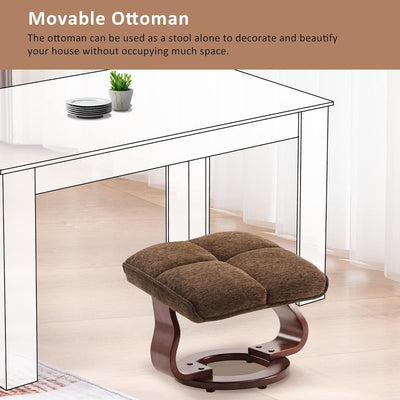 Ensemble de 2 fauteuils inclinables pivotants avec pouf et coussin de nuque, tissu chenille