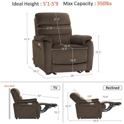 Fauteuil inclinable électrique MCombo Zero Wall-Hugger avec appui-tête réglable, idéal pour les petits espaces et les camping-cars, tissu ST257