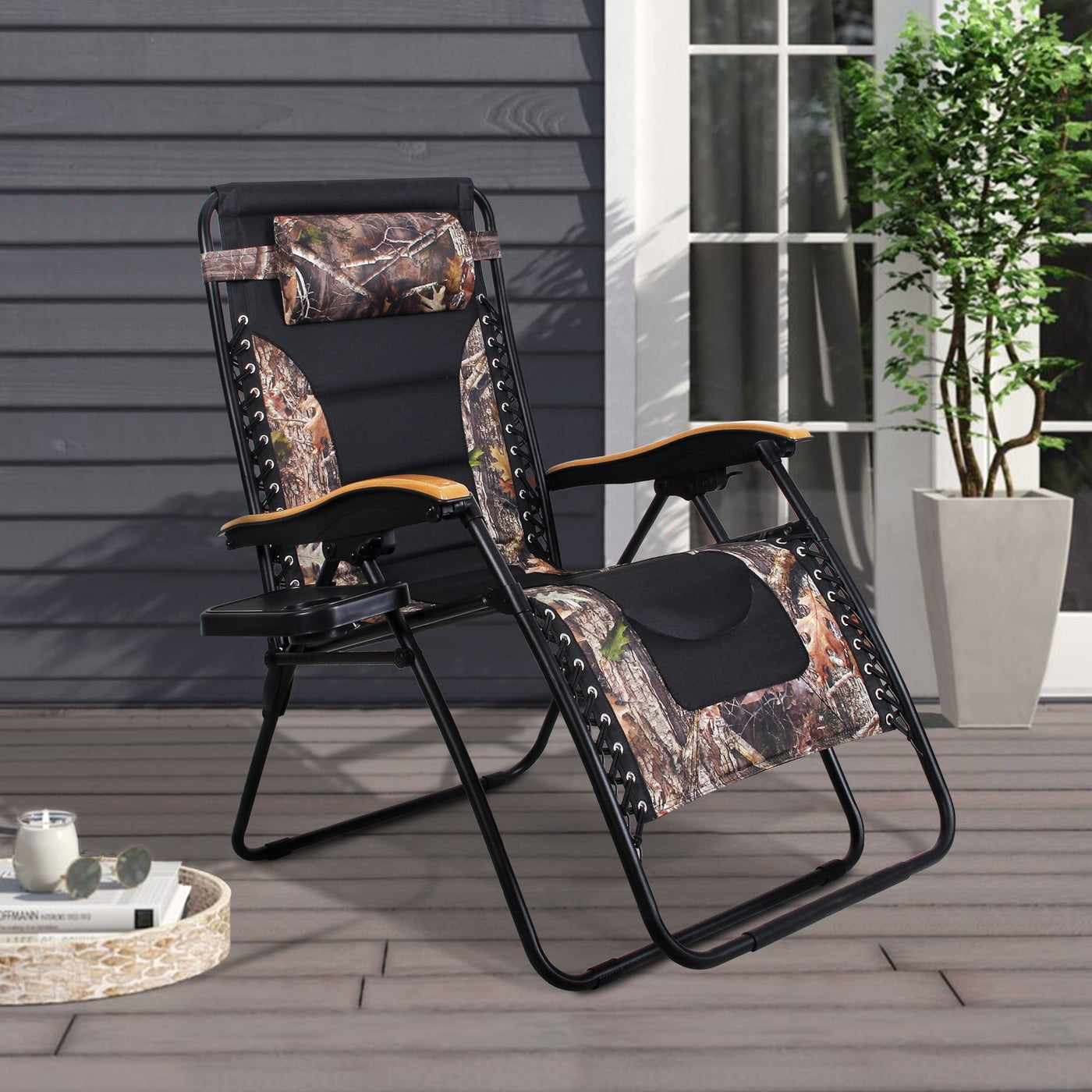 Fauteuil de salon surdimensionné XL rembourré à gravité zéro, accoudoirs larges, inclinable et réglable avec porte-gobelet - N/A