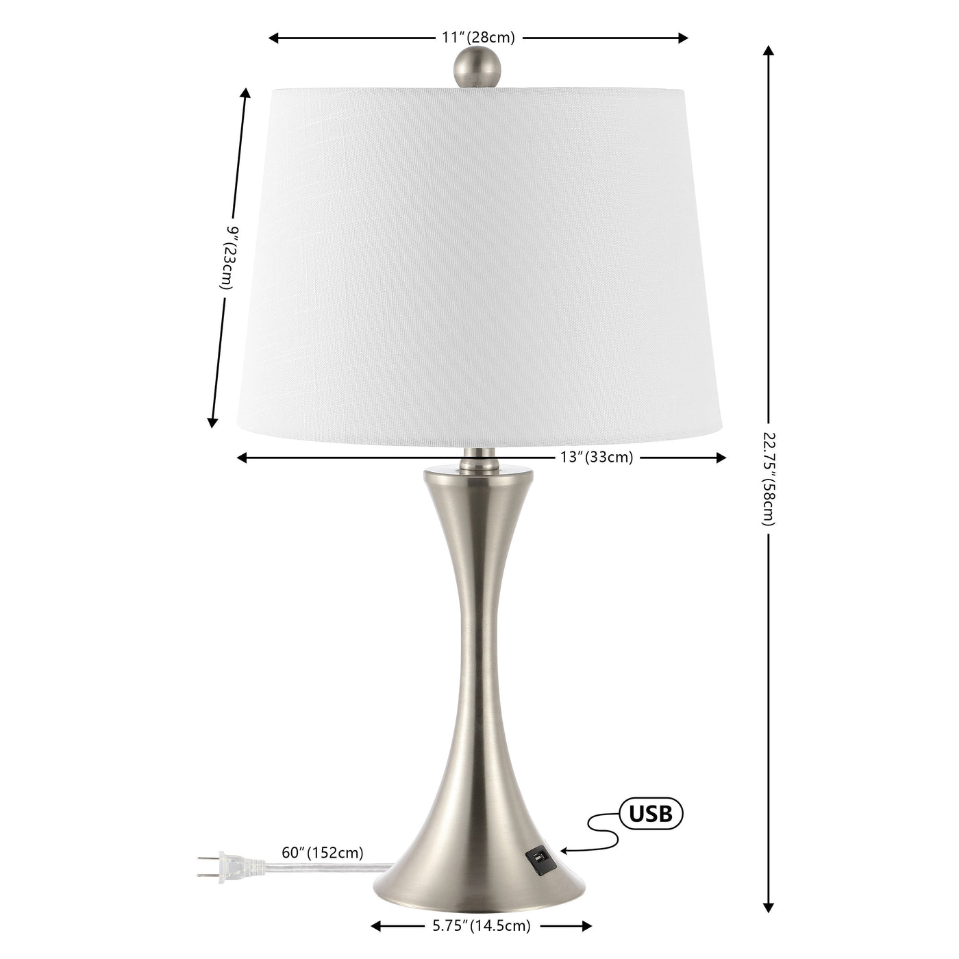 Lampe de table LED Makena 22,75 cm en fer moderne et glamour avec port de chargement USB (lot de 2) par JONATHAN Y