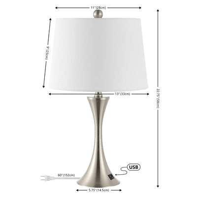 Lampe de table LED Makena 22,75 cm en fer moderne et glamour avec port de chargement USB (lot de 2) par JONATHAN Y