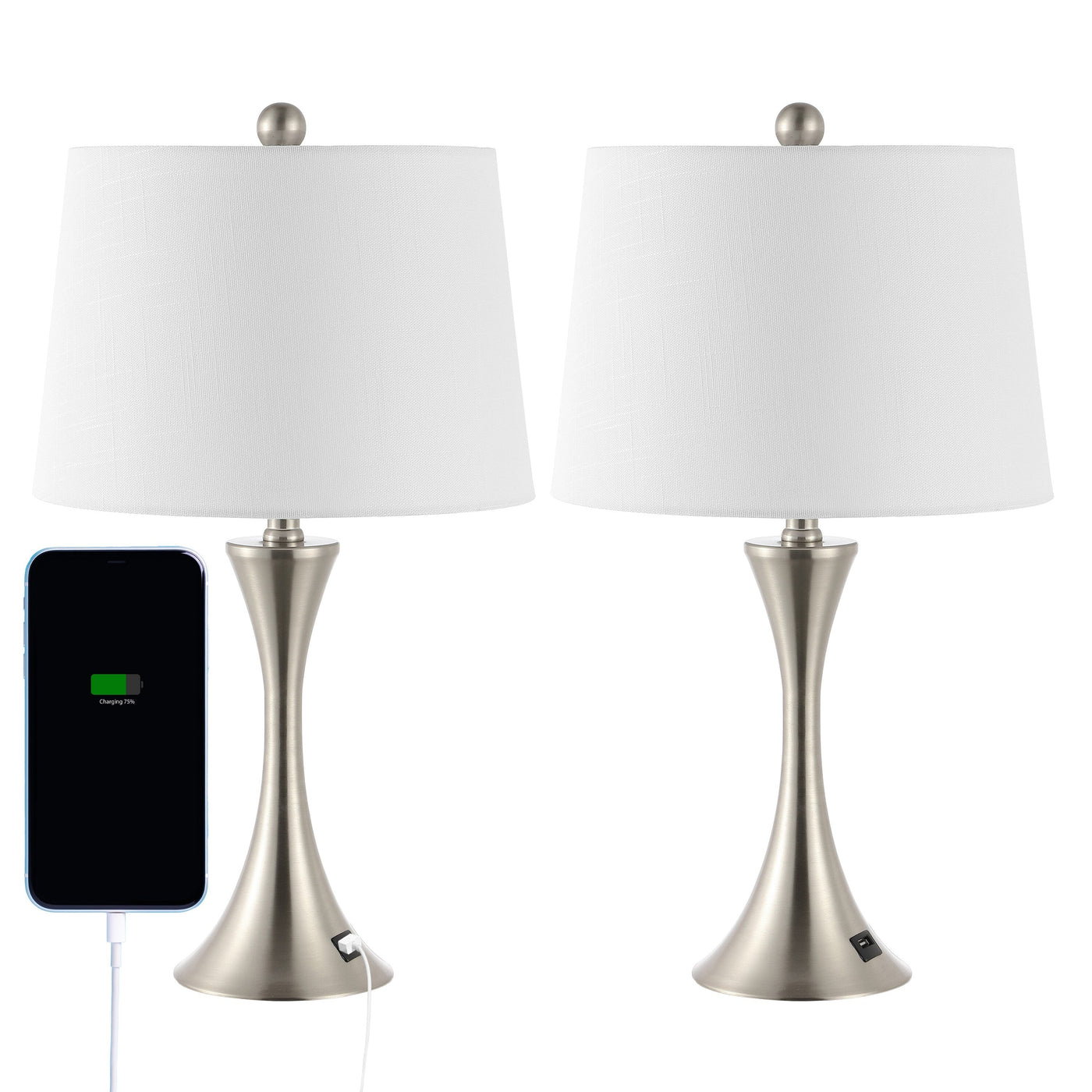 Lampe de table LED Makena 22,75 cm en fer moderne et glamour avec port de chargement USB (lot de 2) par JONATHAN Y