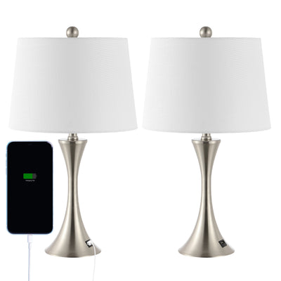 Lampe de table LED Makena 22,75 cm en fer moderne et glamour avec port de chargement USB (lot de 2) par JONATHAN Y
