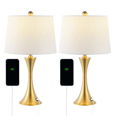 Lampe de table LED Makena 22,75 cm en fer moderne et glamour avec port de chargement USB (lot de 2) par JONATHAN Y