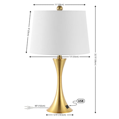 Lampe de table LED Makena 22,75 cm en fer moderne et glamour avec port de chargement USB (lot de 2) par JONATHAN Y