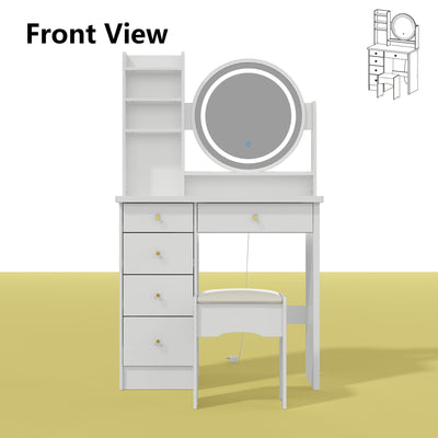 Ensemble coiffeuse avec miroir tactile et tabouret