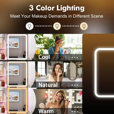 Coiffeuse avec éclairage LED, miroir et tabouret