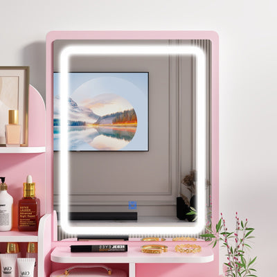 Coiffeuse avec éclairage LED, miroir et tabouret