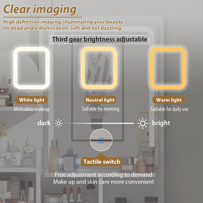 Coiffeuse avec éclairage LED, miroir et tabouret