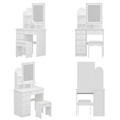 Coiffeuse avec éclairage LED, miroir et tabouret