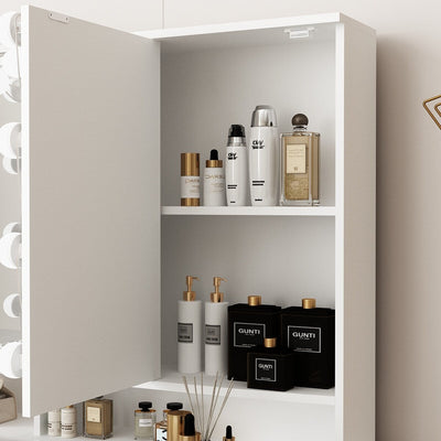 Coiffeuse avec miroir à trois volets et éclairage certifié, plateau en verre