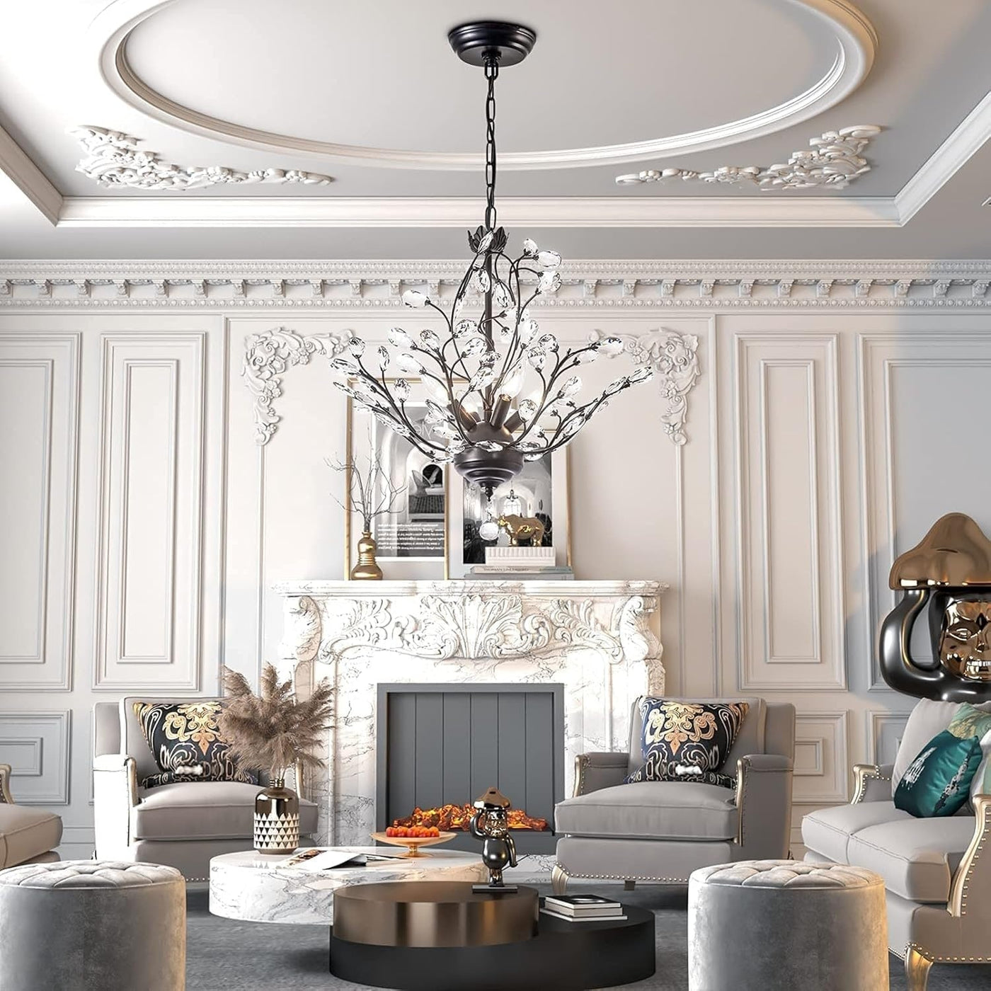 Lustre classique/traditionnel unique Maxax à 4 lumières avec accents en cristal