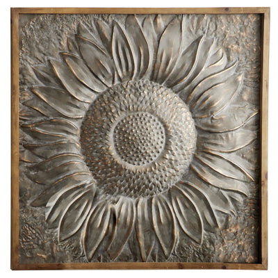 Décoration murale en métal motif tournesol floral avec détails en relief - Gris - Roche River Decor