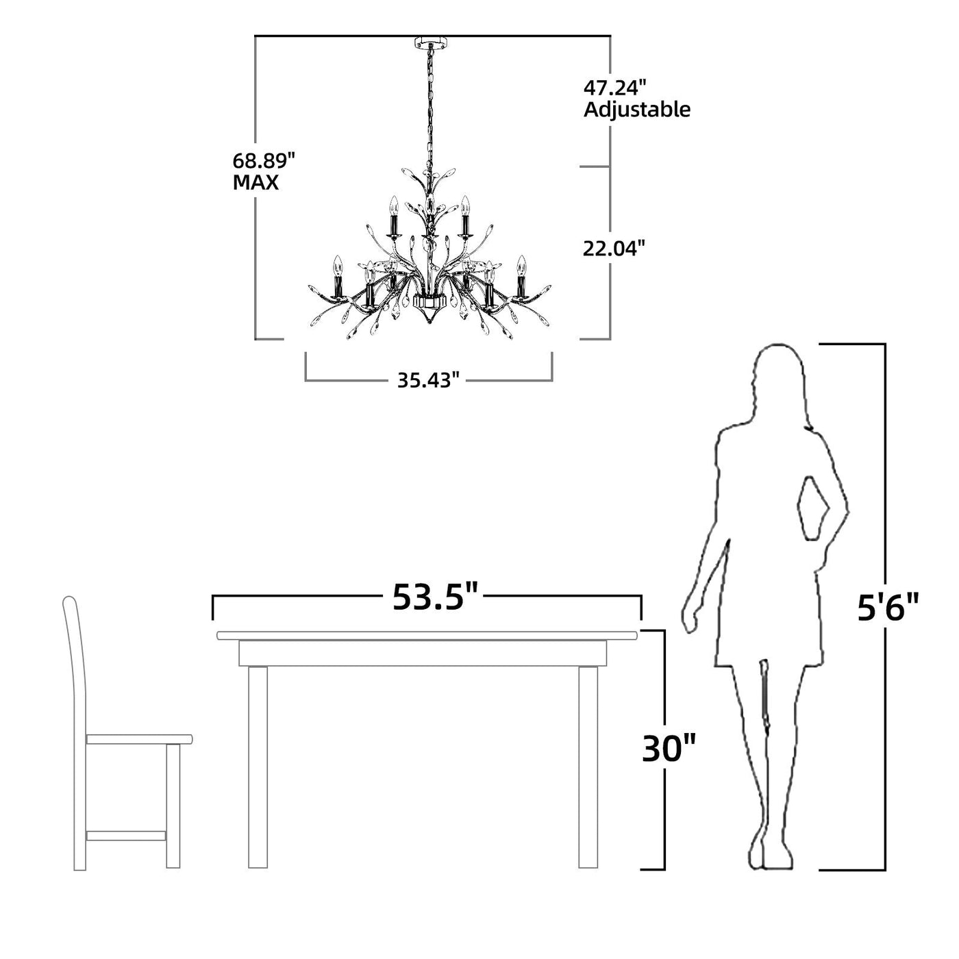 Lustre en cristal style bougie style rétro avec branches d'arbres