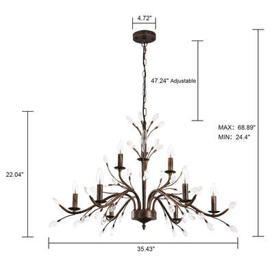 Lustre en cristal style bougie style rétro avec branches d'arbres
