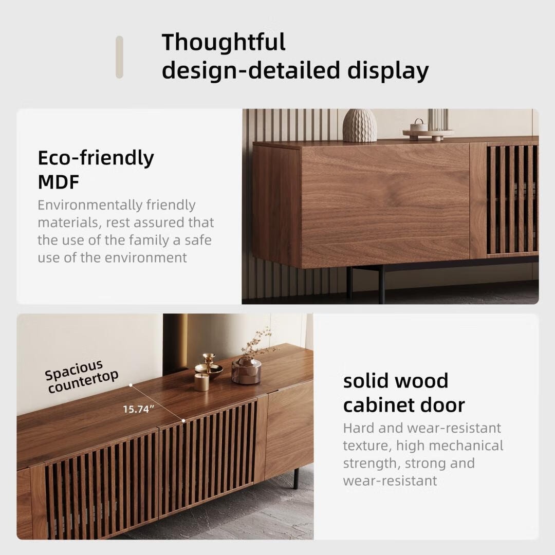 Meuble TV moderne du milieu du siècle avec 4 portes et rangements, compatible avec les téléviseurs jusqu'à 100 pouces, idéal pour le salon