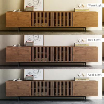 Meuble TV moderne du milieu du siècle avec 4 portes et rangements, compatible avec les téléviseurs jusqu'à 100 pouces, idéal pour le salon