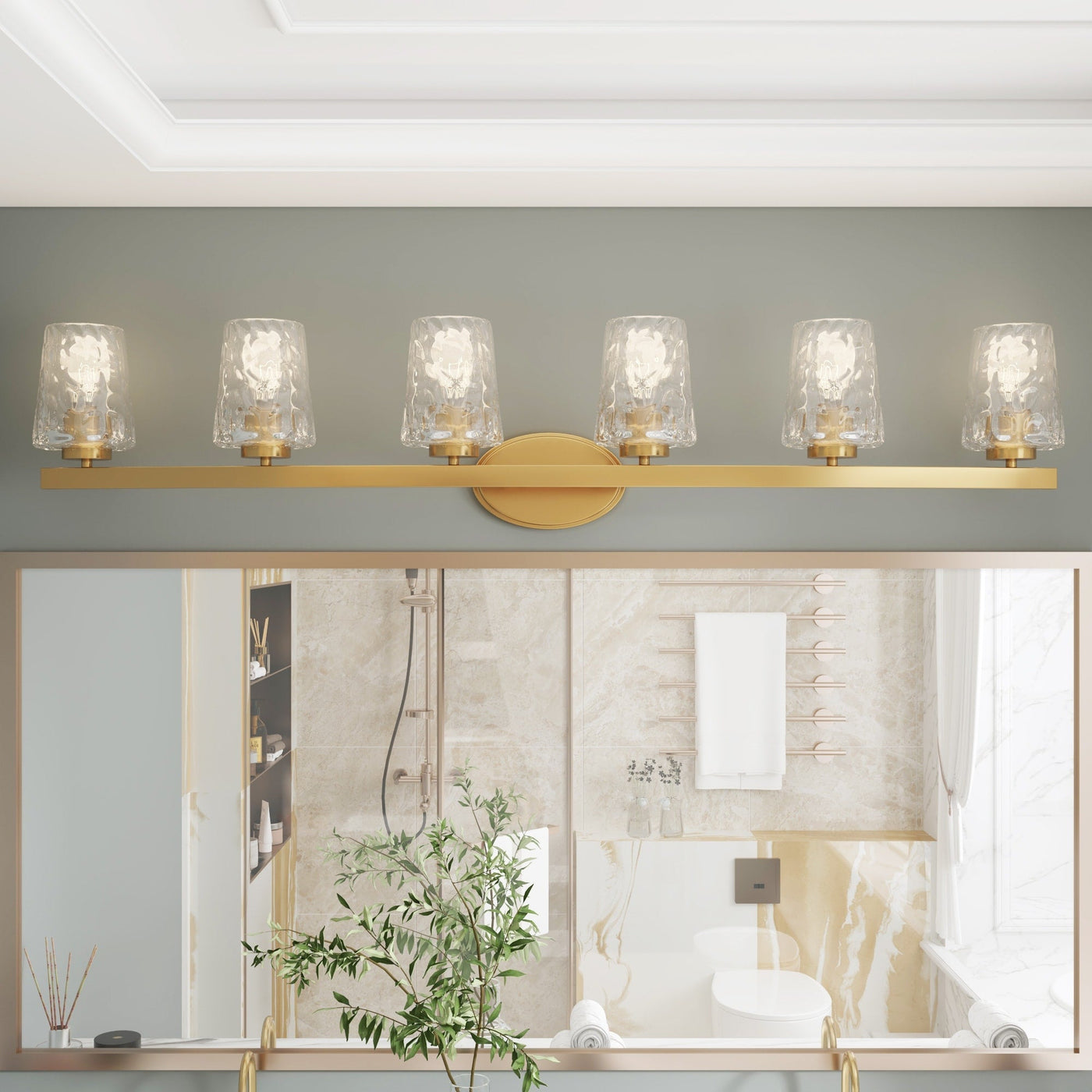 Applique de salle de bain moderne à 6 LED à intensité variable de style milieu du siècle avec verre artistique - 51 pouces