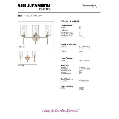Luminaire de salle de bain Millennium Lighting Chastine avec abat-jour en verre biseauté transparent