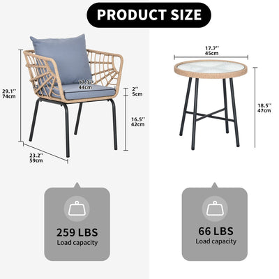 Ensemble de bistrot d'extérieur en osier Moasis 3 pièces avec 2 chaises et table basse