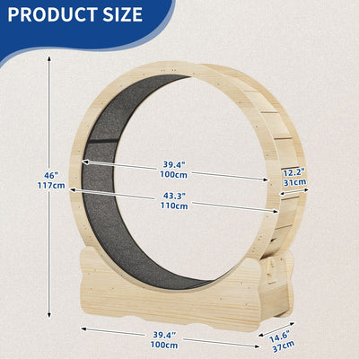 Moasis 43,3 pouces Grand tapis de course en bois pour chat avec roue d'exercice et piste recouverte de moquette