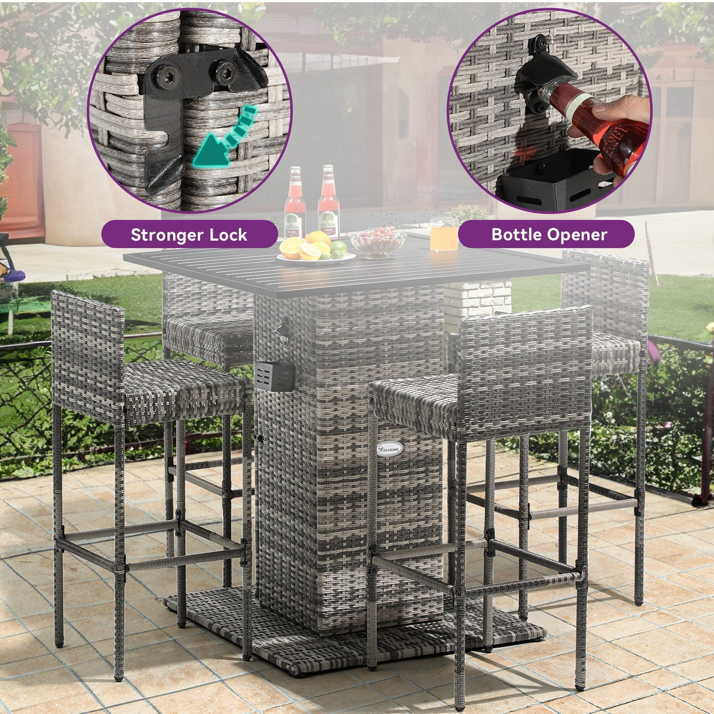 Ensemble de bar en osier pour meubles d'extérieur Moasis 5 pièces - 5 pièces