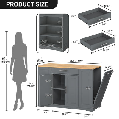 Meuble de rangement pour îlot de cuisine roulant Moasis de 53 pouces, chariot de cuisine mobile portable
