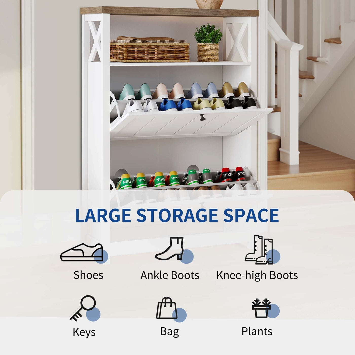 Meuble de rangement à chaussures Moasis avec 2 compartiments pour entrée et couloir