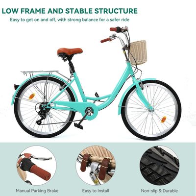 Vélo de croisière Moasis24/26 à 7 vitesses, vélo à cadre réglable, vélo de trajet