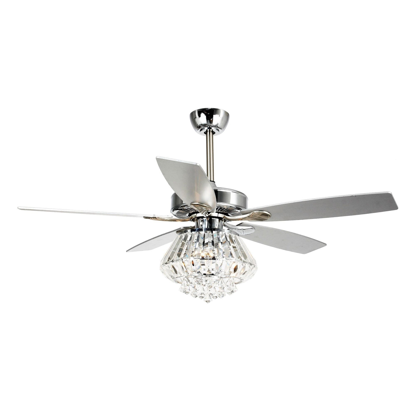 Ventilateur de plafond moderne en cristal chromé de 52 pouces avec télécommande