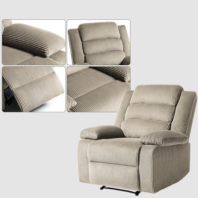 Fauteuil inclinable manuel moderne en velours côtelé, fauteuil inclinable réglable avec accoudoirs larges
