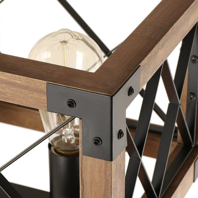 Lustre rectangulaire en bois à 5 lumières de style ferme moderne pour salle à manger - 31,6 L x 10 l x 7,8 H