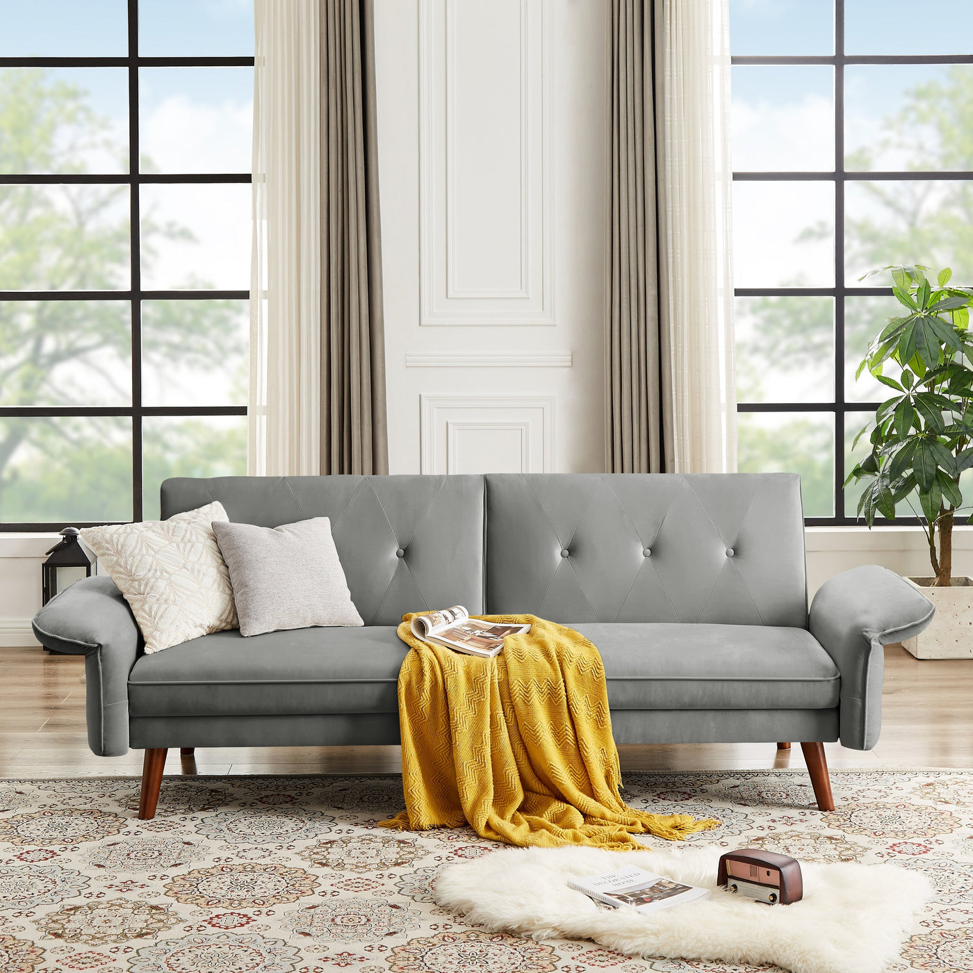 Canapé-lit futon moderne, canapé-lit convertible avec pieds fuselés en bois, 78,35 l, petit canapé à dossier divisé pour salon