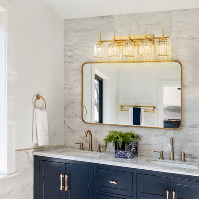 Applique murale moderne dorée à intensité variable, style cylindre glamour pour salle de bain, en cristal, pour meuble-lavabo