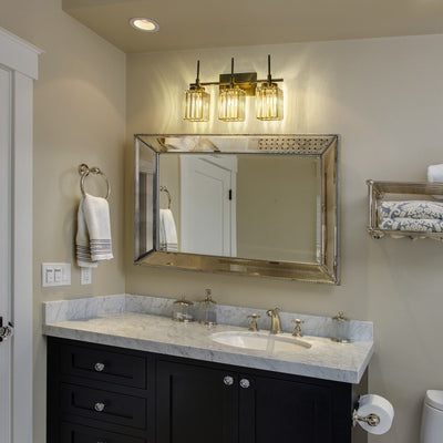 Applique murale moderne dorée à intensité variable, style cylindre glamour pour salle de bain, en cristal, pour meuble-lavabo