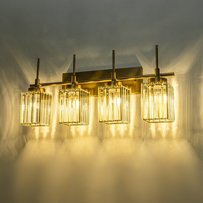 Applique murale moderne dorée à intensité variable, style cylindre glamour pour salle de bain, en cristal, pour meuble-lavabo