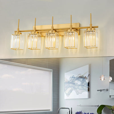 Applique murale moderne dorée à intensité variable, style cylindre glamour pour salle de bain, en cristal, pour meuble-lavabo