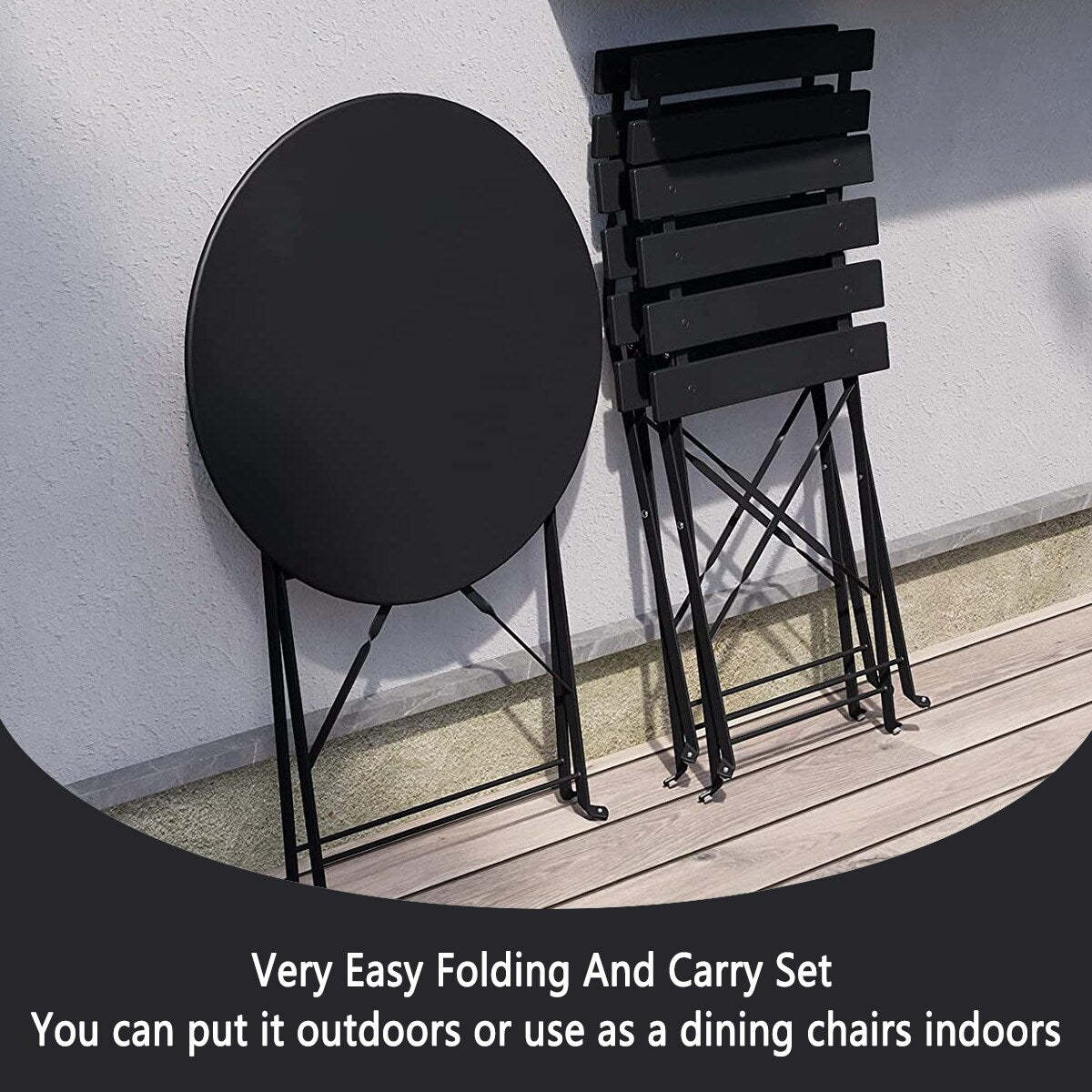 Ensemble bistrot pliant en métal 3 pièces, résistant aux intempéries, pour l'extérieur et l'intérieur, idéal pour la terrasse, la cour et le jardin.