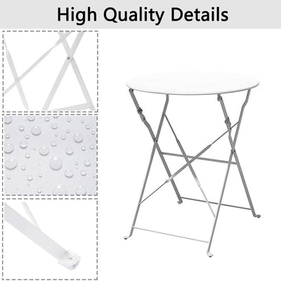 Ensemble bistrot pliant en métal 3 pièces, résistant aux intempéries, pour l'extérieur et l'intérieur, idéal pour la terrasse, la cour et le jardin.